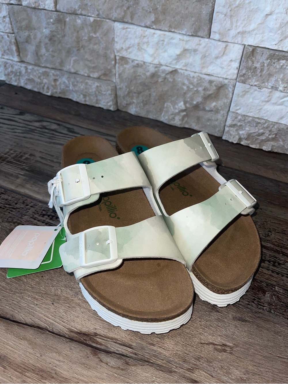 Women's Birkenstock Arizona Platform Vegan Birko-Flor Watercolor Green/kh Sandal
